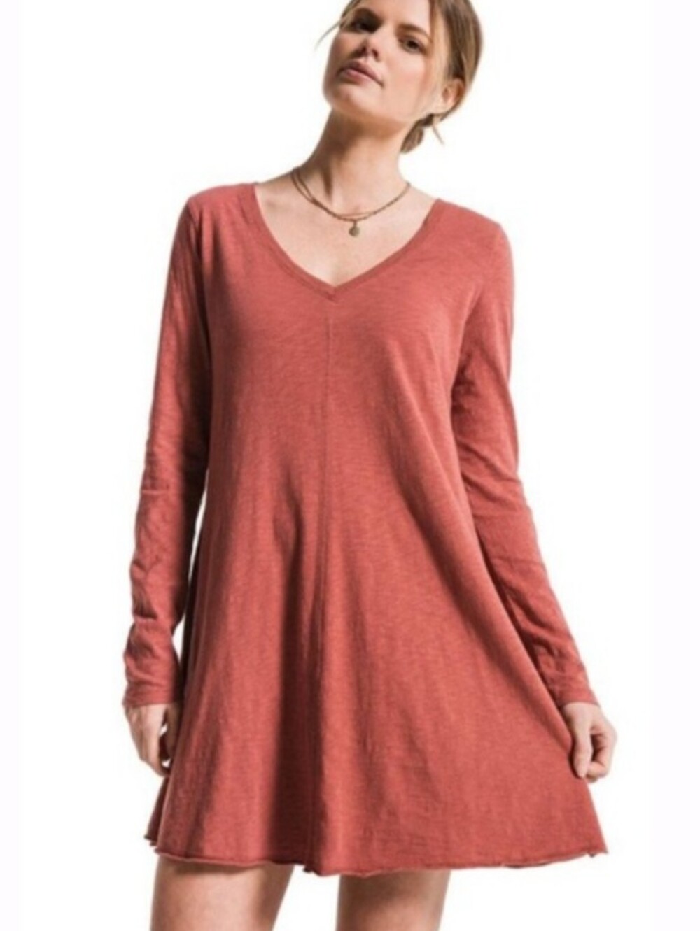 Free People Beach Collection Women's Deep V Long Sleeve Dress In Rust XS
